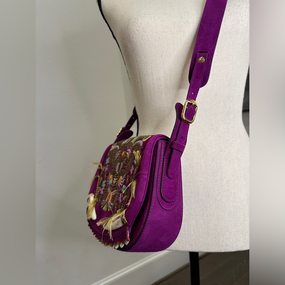 Collector’s Item (Rare Find) Roberto Cavalli purple suede beadded crossbody bag - Picture 6 of 13